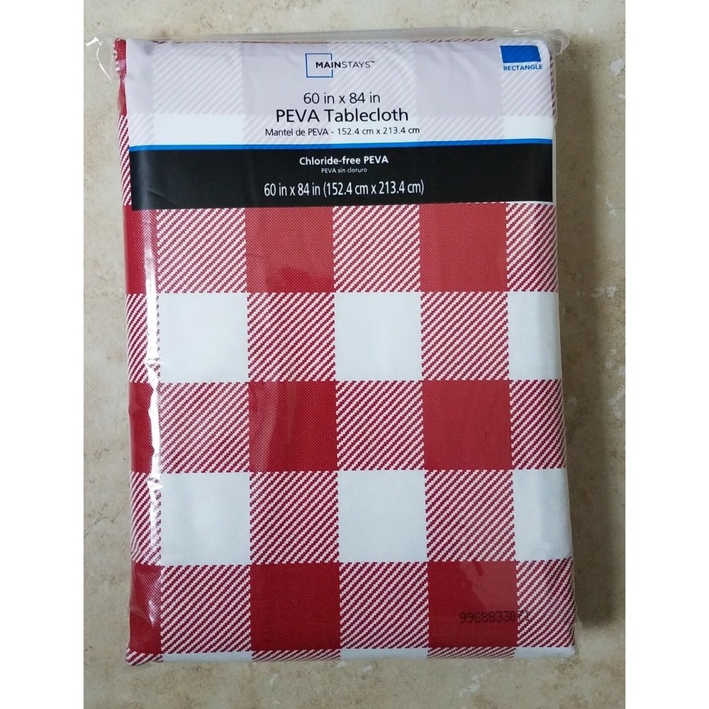 Mainstays PEVA Vinyl Rectangle Tablecloth 60in x‎ 84in  Red White Checkered NEW